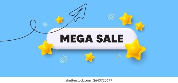 Mega sale search bar. Share plane line icon. Mega Sale. Special offer price sign. Advertising Discounts symbol. Search button with 3d stars. Vector