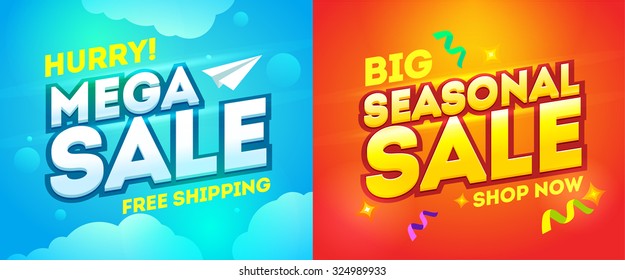 Mega sale and seasonal sale banner. Vector illustration