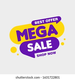 Mega Sale Sign Shape Banner Design with Purple And Yellow Color Background Template Vector for advertising, social media, web banner