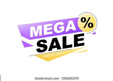 Mega sale sign. Special offer price banner. Template for web banner or print poster. Vector illustration isolated on white background