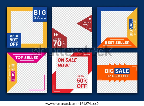 Mega sale social media post design templates vector\
set, backgrounds with copyspace. Fashion sale banner template for\
social media post.
