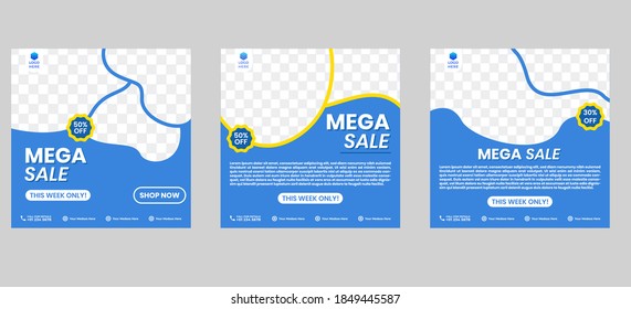 Mega Sale Social media set template design. Blue Fashion sale template design. Good for your business and editable.