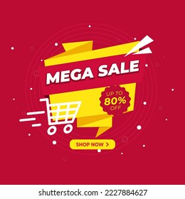 Mega Sale special up to 80% off.Mega sale banner template design for web or social media.