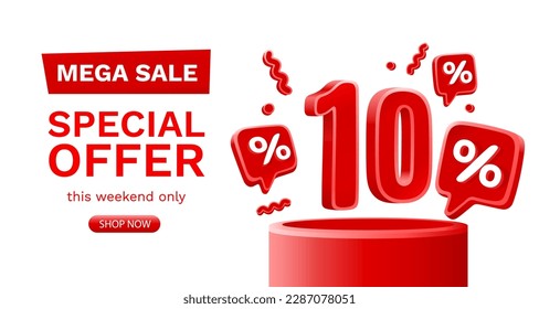 Mega sale special offer, 10 off sale banner. Sign board promotion. Vector illustration