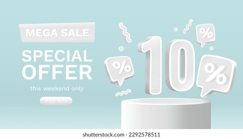 Mega sale special offer, 10 off sale banner. Sign board promotion. Vector illustration