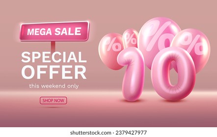 Mega sale, special offer, 10 off sale banner. Sign board promotion. Vector illustration