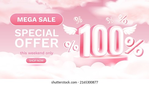 Mega sale special offer 100, Stage podium percent, discount sale. Vector illustration