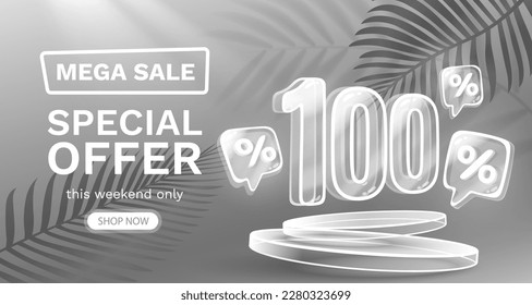 Mega sale special offer, 100 off sale banner. Sign board promotion. Vector illustration