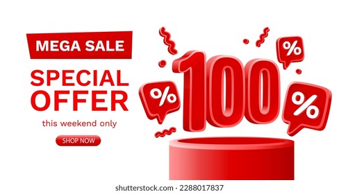 Mega sale special offer, 100 off sale banner. Sign board promotion. Vector illustration