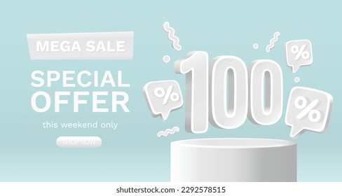 Mega sale special offer, 100 off sale banner. Sign board promotion. Vector illustration