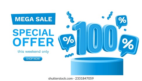 Mega sale special offer, 100 off sale banner. Sign board promotion. Vector illustration