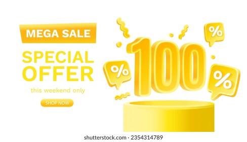 Mega sale special offer, 100 off sale banner. Sign board promotion. Vector illustration