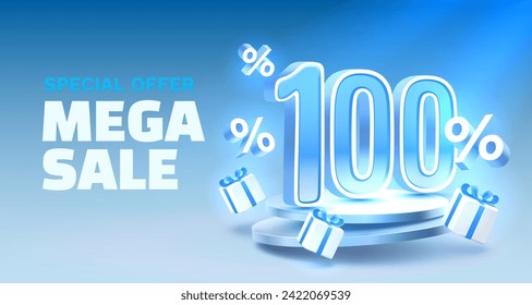 Mega venta especial, banner de venta 100. Promoción de tablero de signos. Ilustración del vector