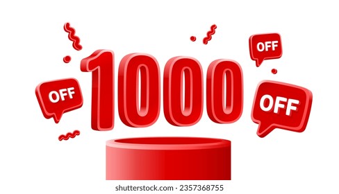 Mega sale special offer, 1000 off sale banner. Sign board promotion. Vector illustration