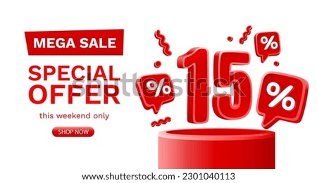 Mega sale special offer, 15 off sale banner. Sign board promotion. Vector illustration