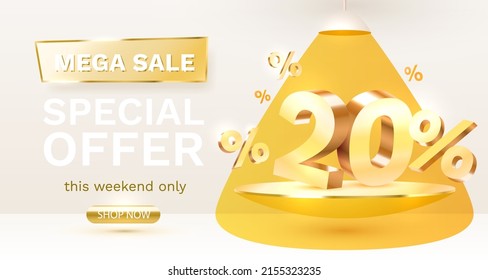 Mega sale special offer 20, Stage podium percent, Stage Podium Scene with for Award, Decor element background. Vector illustration