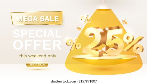 Mega sale special offer 25, Stage podium percent, Stage Podium Scene with for Award, Decor element background. Vector illustration