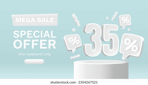 Mega sale special offer, 35 off sale banner. Sign board promotion. Vector illustration