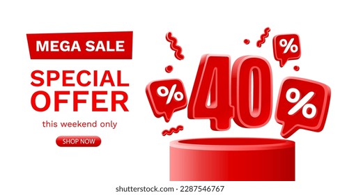 Mega sale special offer, 40 off sale banner. Sign board promotion. Vector illustration