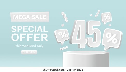 Mega sale special offer, 45 off sale banner. Sign board promotion. Vector illustration