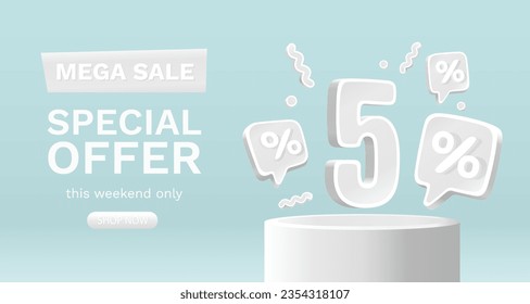 Mega sale special offer, 5 off sale banner. Sign board promotion. Vector illustration