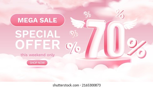 Mega sale special offer 70, Stage podium percent, discount sale. Vector illustration