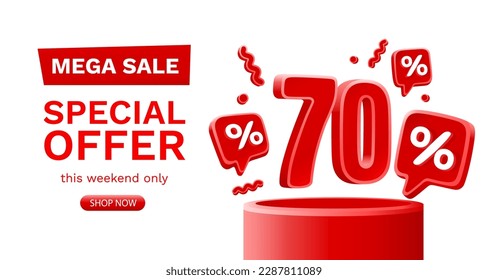 Mega sale special offer, 70 off sale banner. Sign board promotion. Vector illustration