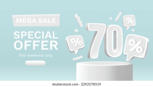 Mega sale special offer, 70 off sale banner. Sign board promotion. Vector illustration