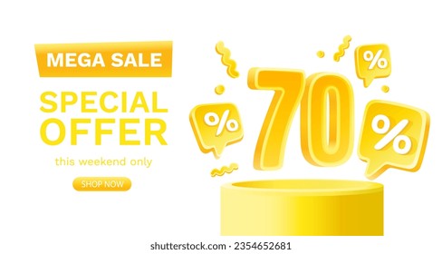 Mega sale special offer, 70 off sale banner. Sign board promotion. Vector illustration