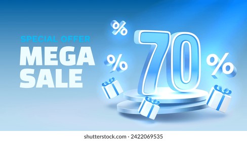 Mega sale special offer, 70 off sale banner. Sign board promotion. Vector illustration