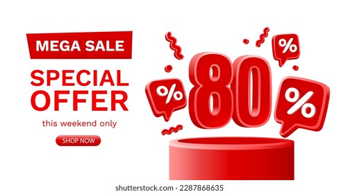 Mega sale special offer, 80 off sale banner. Sign board promotion. Vector illustration