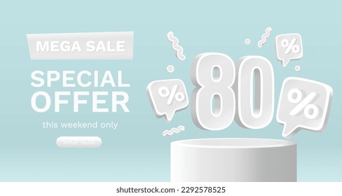 Mega sale special offer, 80 off sale banner. Sign board promotion. Vector illustration