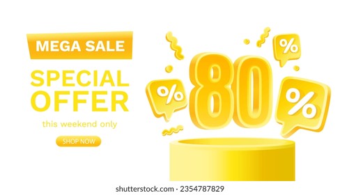 Mega sale special offer, 80 off sale banner. Sign board promotion. Vector illustration