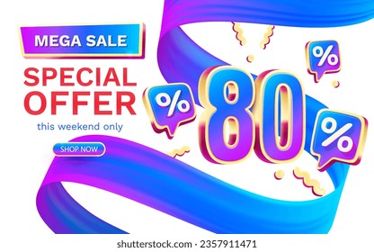 Mega sale special offer, 80 off sale banner. Sign board promotion. Vector illustration