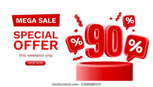 Mega sale special offer, 90 off sale banner. Sign board promotion. Vector illustration