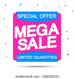 Mega Sale, special offer, banner design template, discount tag, vector illustration