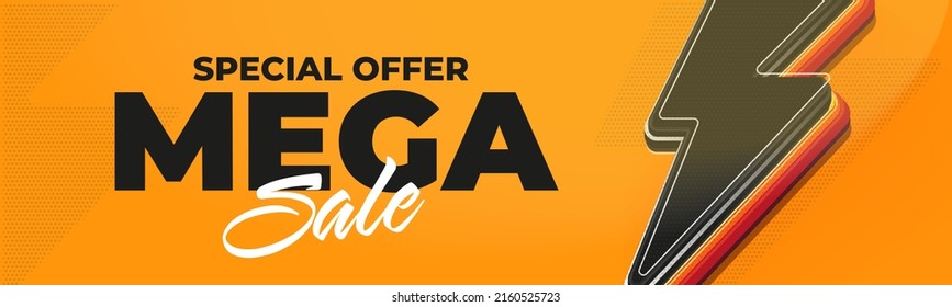 Mega sale special offer. Flash sale banner, poster or website header template vector illustration. Flash price clearance for final sale promotion. Flash sale discount on product or service promotion