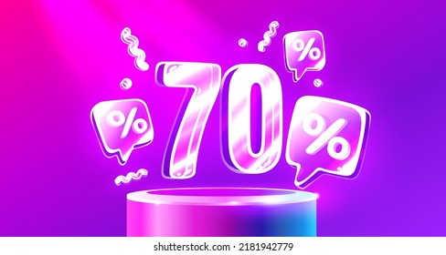 Mega sale special offer, Neon 70 off sale banner. Sign board promotion. Vector illustration