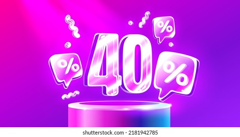 Mega sale special offer, Neon 40 off sale banner. Sign board promotion. Vector illustration