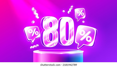 Mega sale special offer, Neon 80 off sale banner. Sign board promotion. Vector illustration
