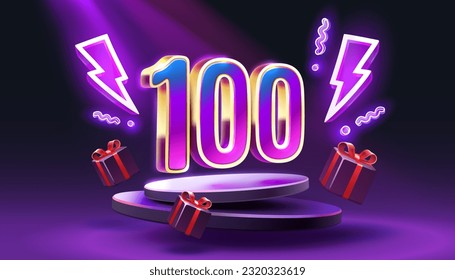 Mega sale special offer, Neon 100 off sale banner. Sign board promotion. Vector illustration