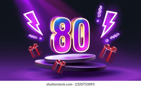 Mega sale special offer, Neon 80 off sale banner. Sign board promotion. Vector illustration