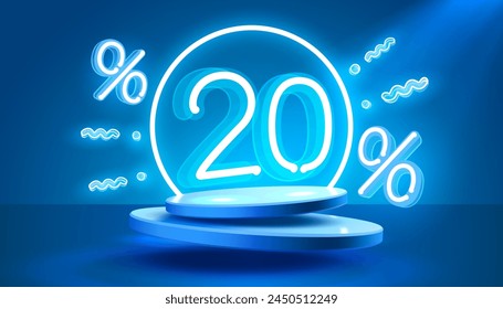 Mega oferta especial de venta, Neon 20 Anuncio de venta. Firmar promoción de tablero. Ilustración vectorial