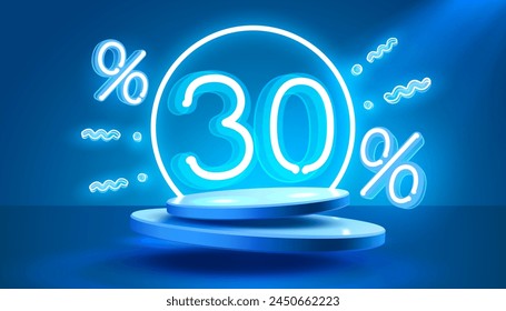 Mega Sale Sonderangebot, Neon 30 Off Sale Banner. Werbeaktion für das Sign Board. Vektorillustration