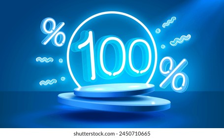 Mega sale special offer, Neon 100 off sale banner. Sign board promotion. Vector illustration