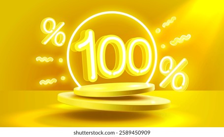 Mega sale special offer, Neon 100 off sale banner. Sign board promotion. Vector illustration