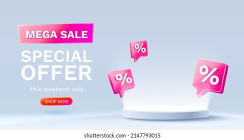 Mega sale special offer, Stage podium percent, Stage Podium Scene with for Award, Decor element background. Vector illustration