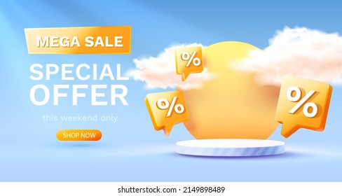 Mega sale special offer, Stage podium percent, Stage Podium Scene with for Award, Decor element background. Vector illustration