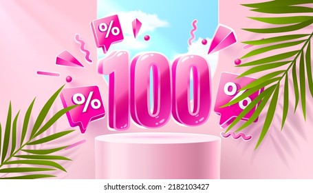 Mega sale special offer, Stage podium percent 100, Stage Podium Scene with for Award, Decor element background. Vector illustration