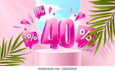 Mega sale special offer, Stage podium percent 40, Stage Podium Scene with for Award, Decor element background. Vector illustration